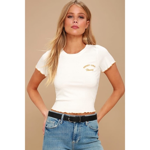 Sweet Like Honey White Cropped Tee - Picture 2 of 5